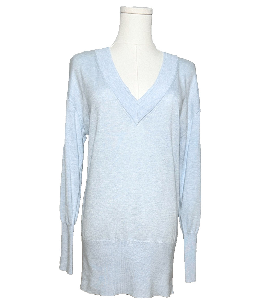 WHBM Women's Lightweight V Neck Long Sleeve Wool Blend Baby Blue Sweater Medium